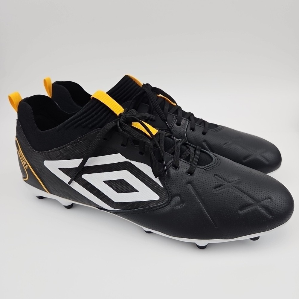 Umbro Tocco II Premier FG Soccer‎ Cleats Black/White/Saffron Size 13